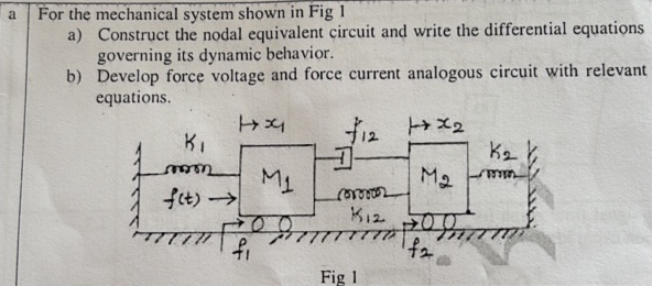 a For the mechanical system shown in Fig 1 | StudyX
