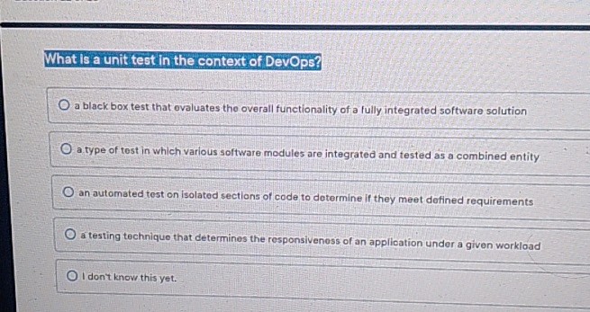 What is a unit test in the context of DevOps