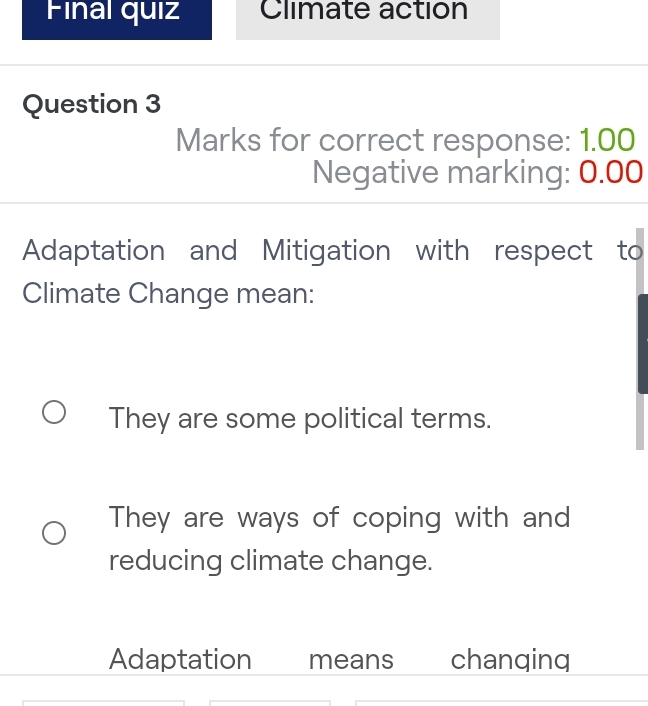 Final quiz Climate action Question 3 Marks | StudyX