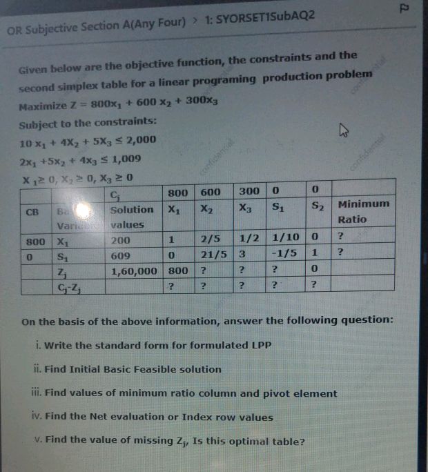 OR Subjective Section A(Any Four) 1 | StudyX