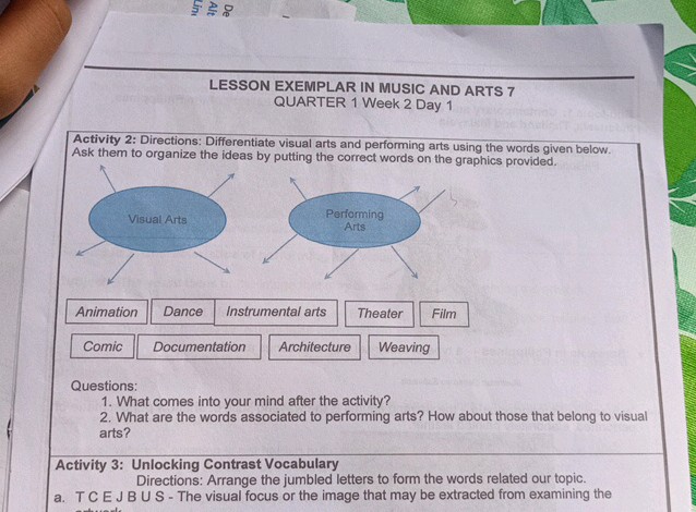 LESSON EXEMPLAR IN MUSIC AND ARTS 7 QUARTER | StudyX
