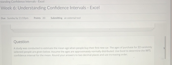 standing Confidence Intervals - Excel Week 6