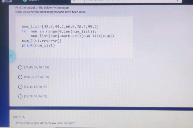 Find the output of the below Python code | StudyX