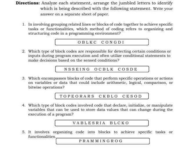 Directions Analyze each statement arrange | StudyX