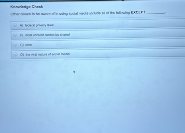 Knowledge Check Other issues to be aware of | StudyX