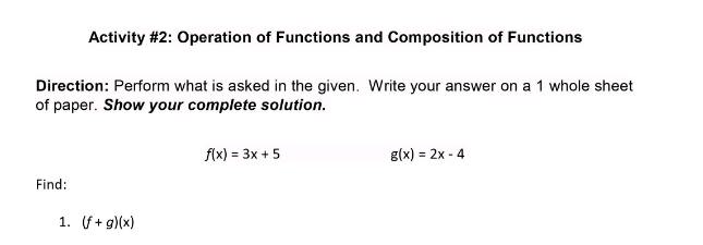 Activity 2 Operation of Functions and | StudyX
