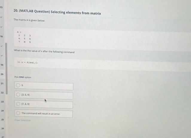 13 20 (MATLAB Question) Selecting elements | StudyX