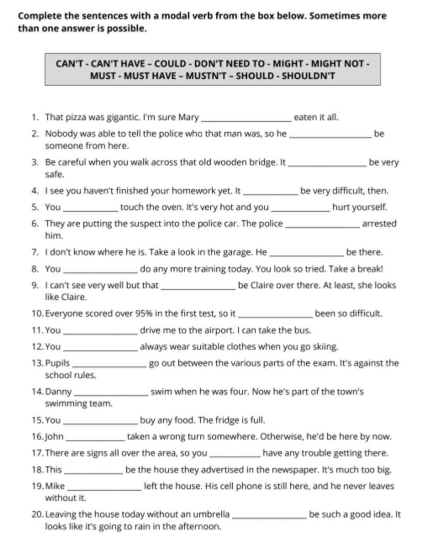Complete the sentences with a modal verb | StudyX