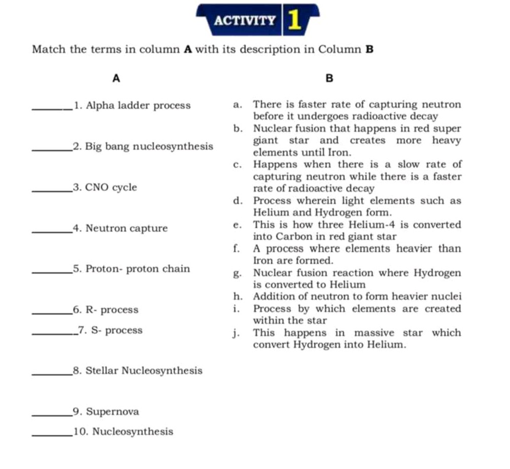 ACTIVITY Match the terms in column A with | StudyX