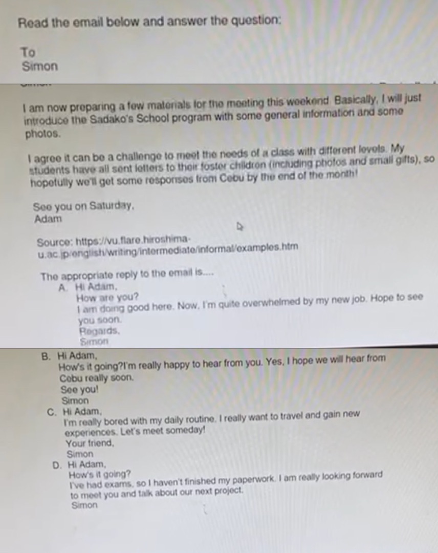 Read the email below and answer the question