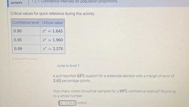ACTIVITY 721 Confidence intervals for | StudyX