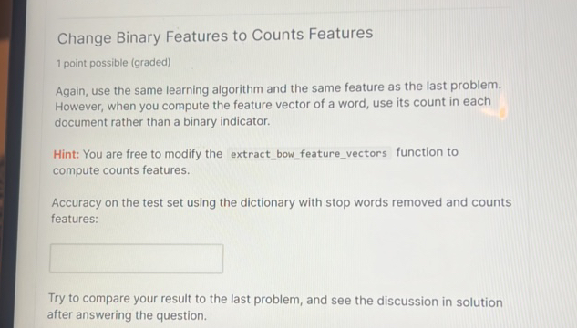 Change Binary Features to Counts Features 1 | StudyX