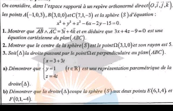 On considre dans lespace rapport un repre | StudyX