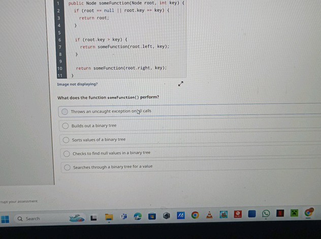 public Node someFunction(Node root int key) | StudyX