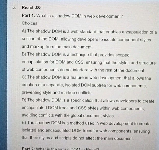 5 React JS Part 1 What is a shadow DOM in | StudyX