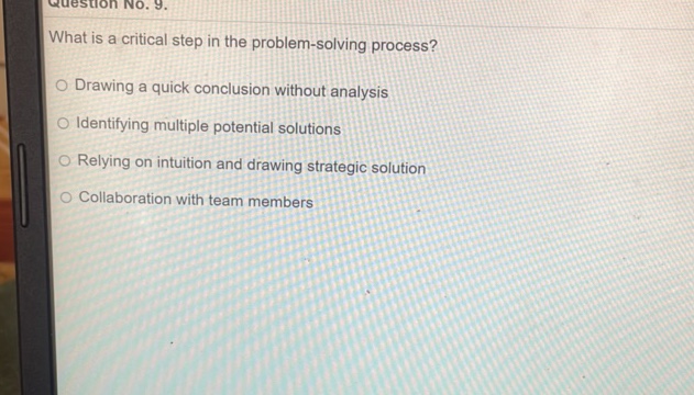Solving Problems Without Analysis What is a critical step in the | StudyX