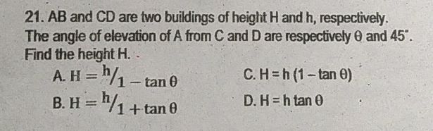 21 A B and C D are two buildings of height | StudyX