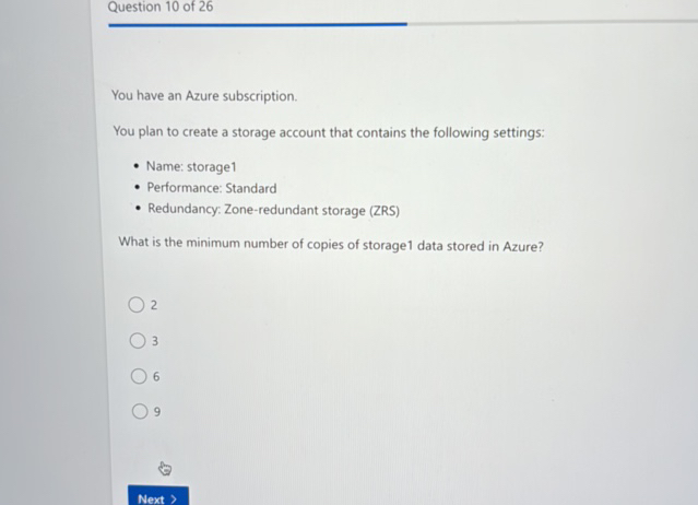 Question 10 of 26 You have an Azure