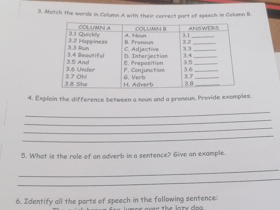 3. Match the words in Column A with their | StudyX