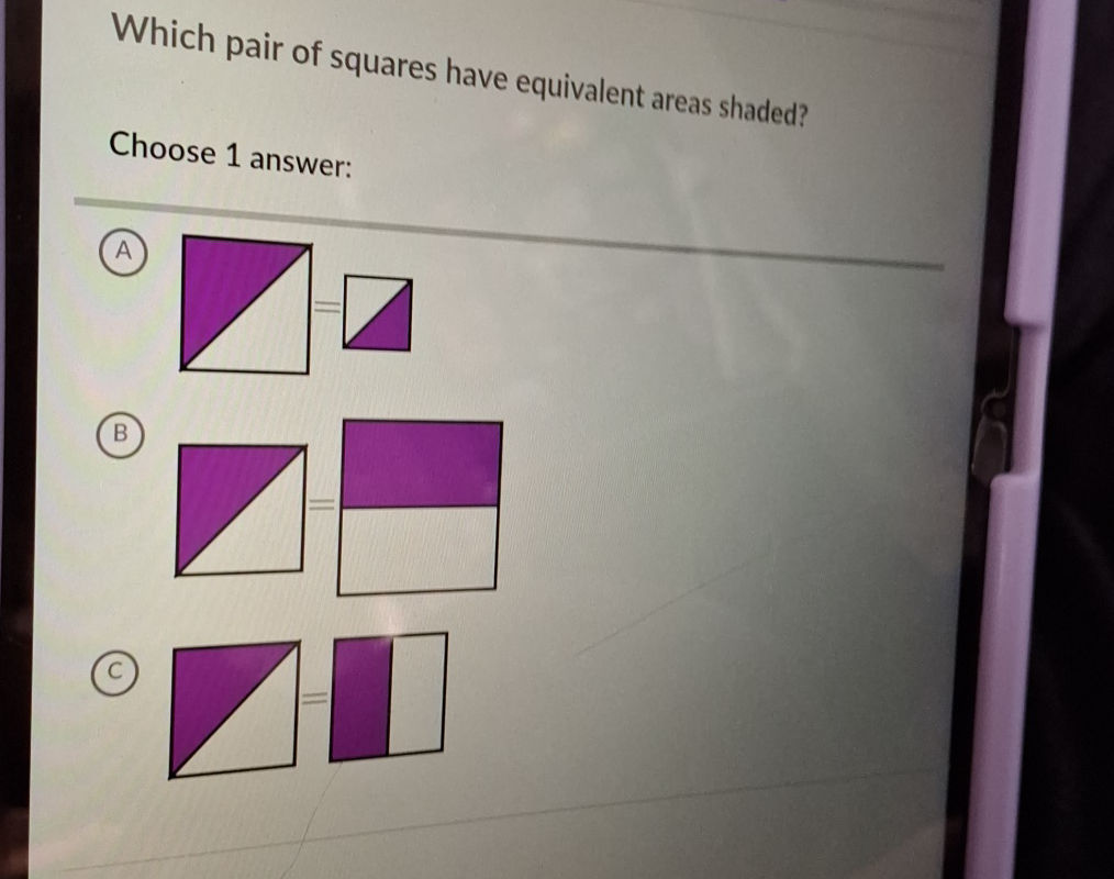 Which pair of squares have equivalent areas