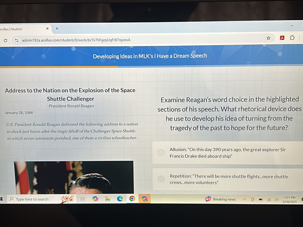 Examine Reagan's word choice in the | StudyX
