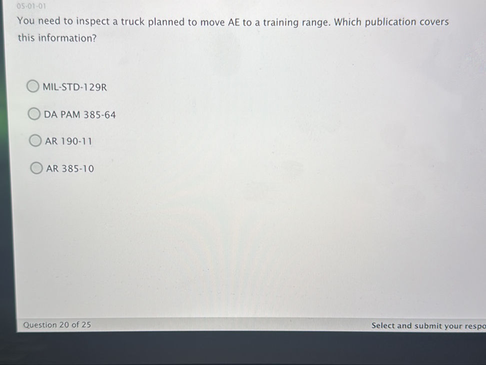 You need to inspect a truck planned to move