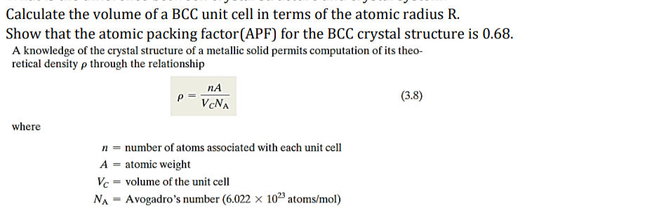 Calculate the volume of a BCC unit cell in | StudyX
