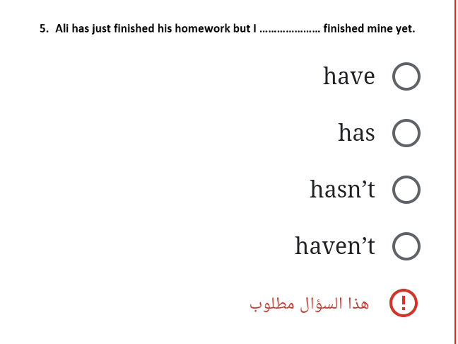 Question Ali 5. Ali has just finished his homework but I | StudyX