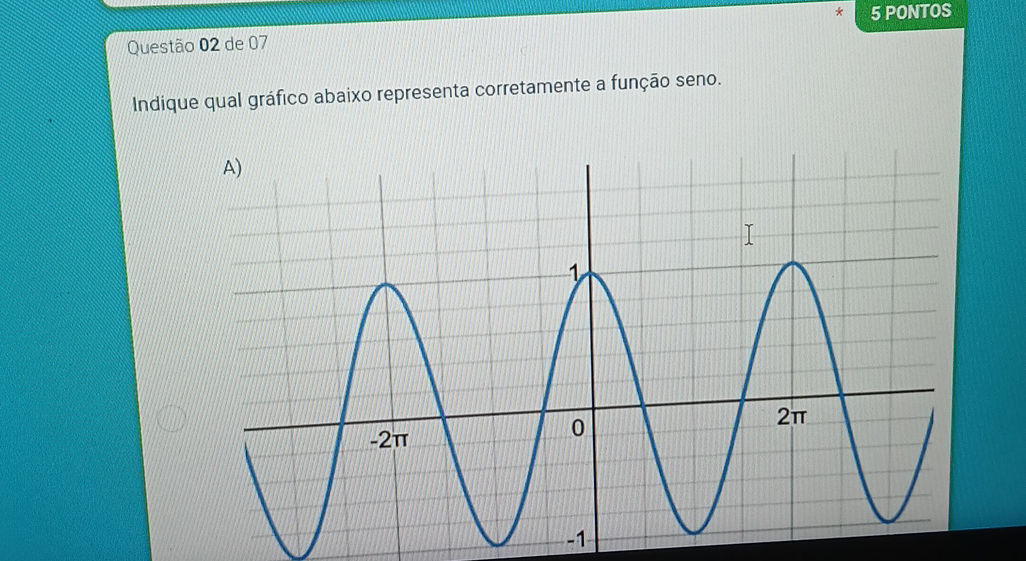Questão 02 de 07 Indique qual gráfico abaixo | StudyX