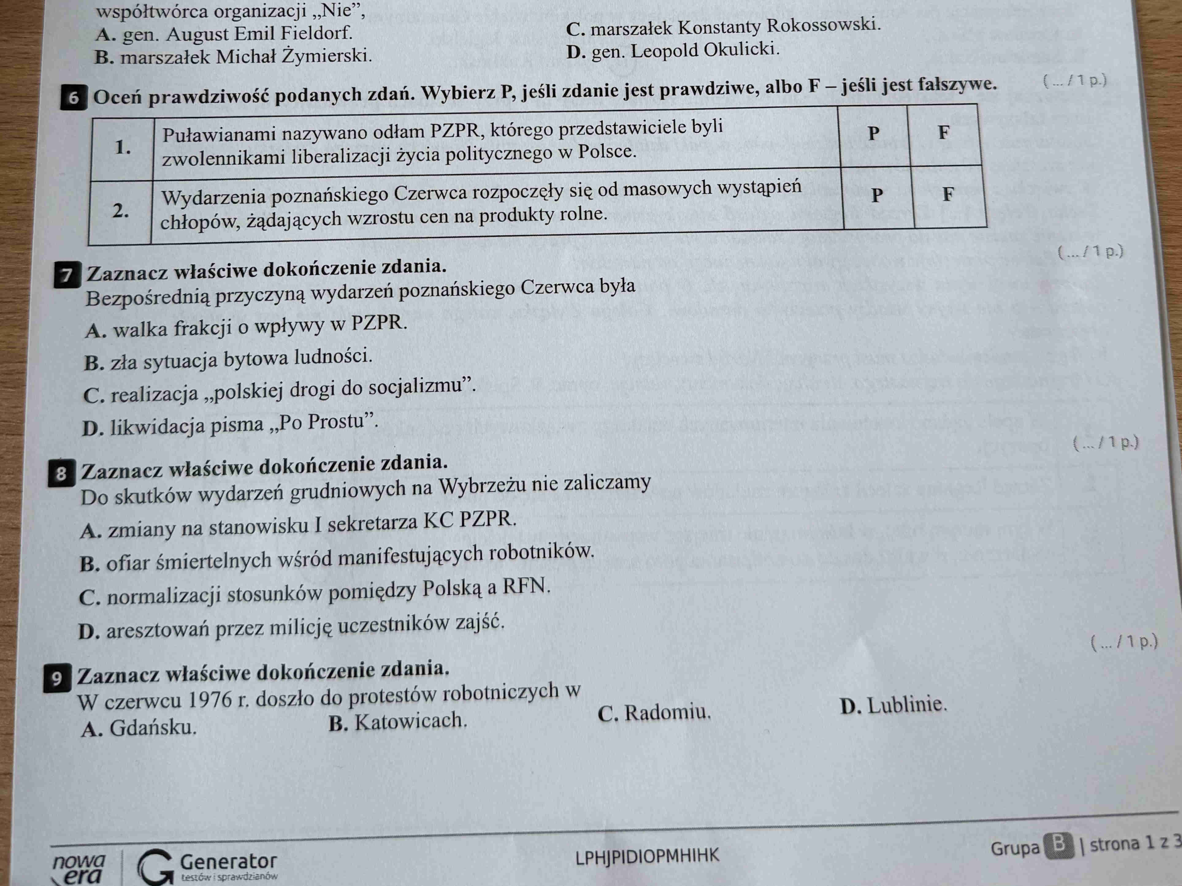 6 Oceń prawdziwość podanych zdań. Wybierz P, | StudyX