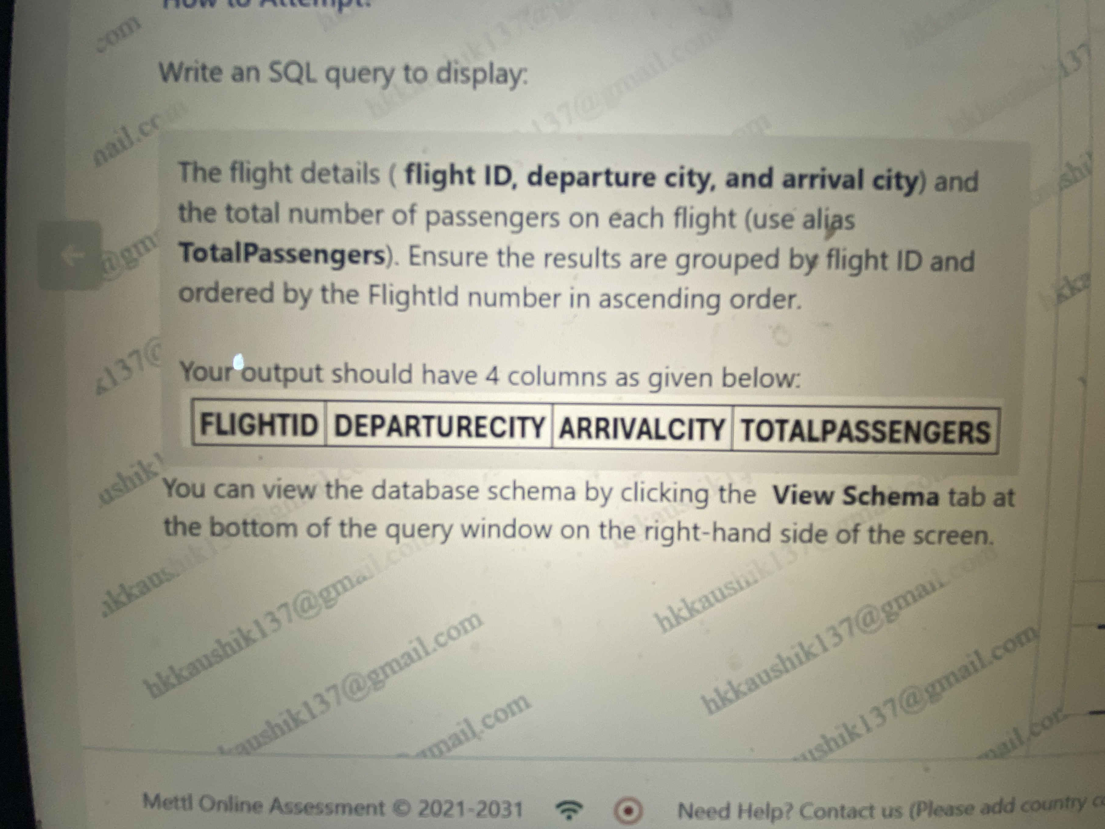 Write an SQL query to display: The flight | StudyX