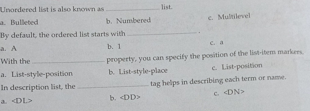 Unordered list is also known as ________ | StudyX