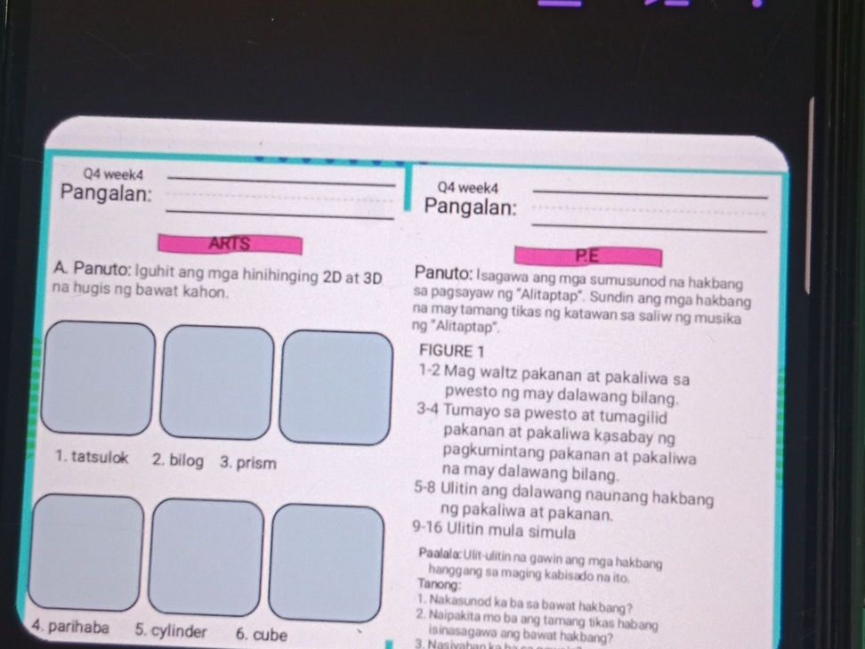 ARTS A. Panuto: Iguhit ang mga hinihinging | StudyX