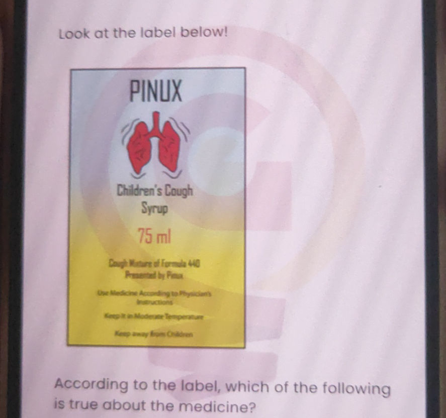 Look at the label below! PINUX Children's | StudyX