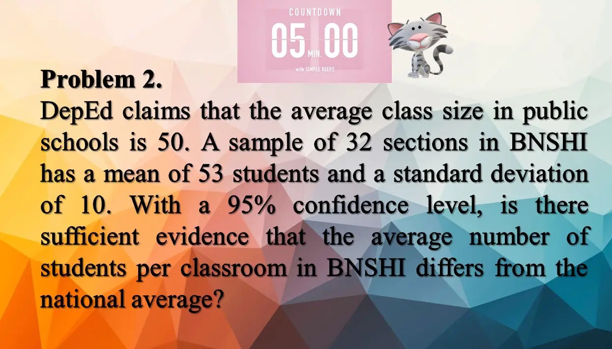 Problem 2. DepEd claims that the average