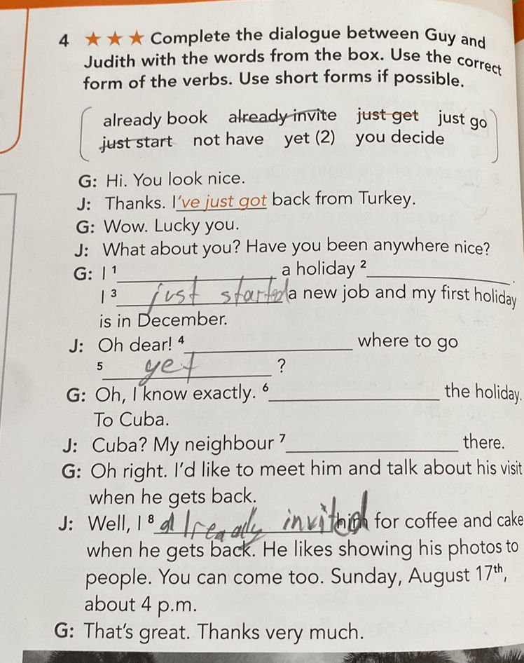 4 Complete the dialogue between Guy and | StudyX