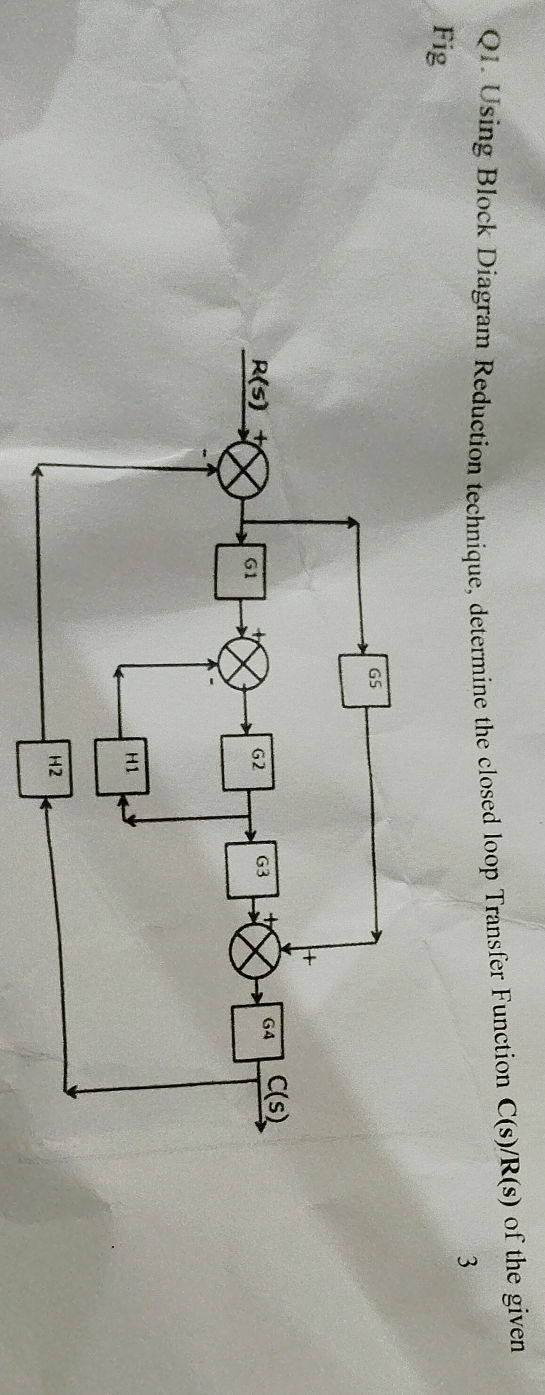 Q1. Using Block Diagram Reduction technique, | StudyX