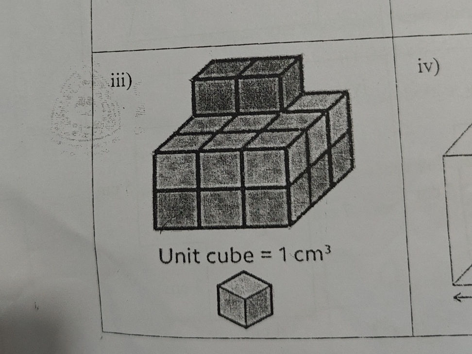 Unit Cubes In Math Lab iii) Unit cube = 1 cm³ The image shows a | StudyX