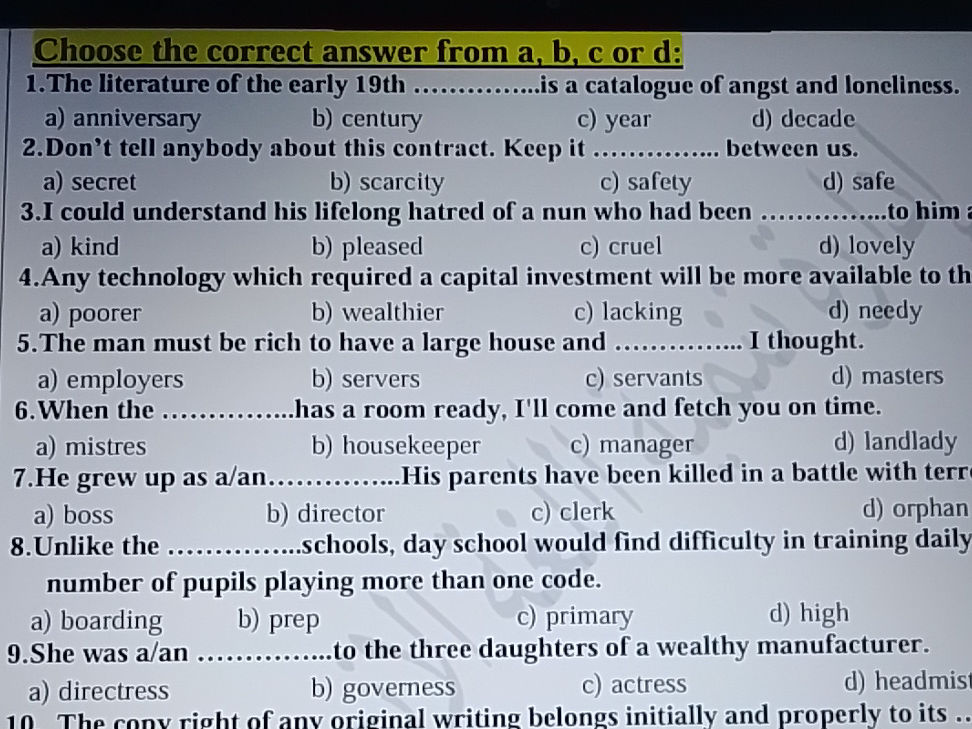 Choose the correct answer from a, b, c or d: | StudyX