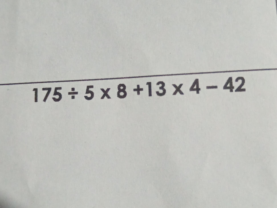 178x7 Math Order of operations: Solve 175 ÷ 5 x 8 + 13 | StudyX