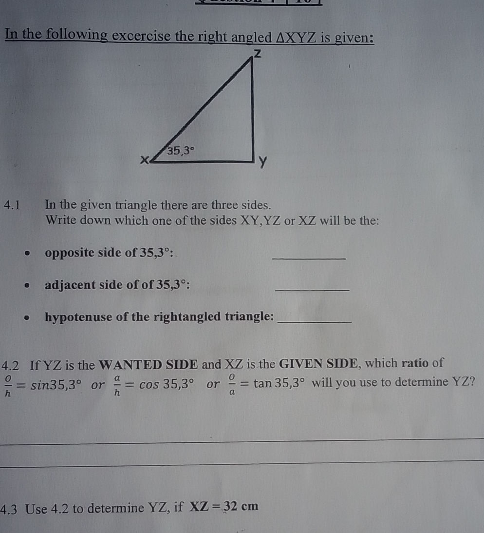 In the following excercise the right angled | StudyX