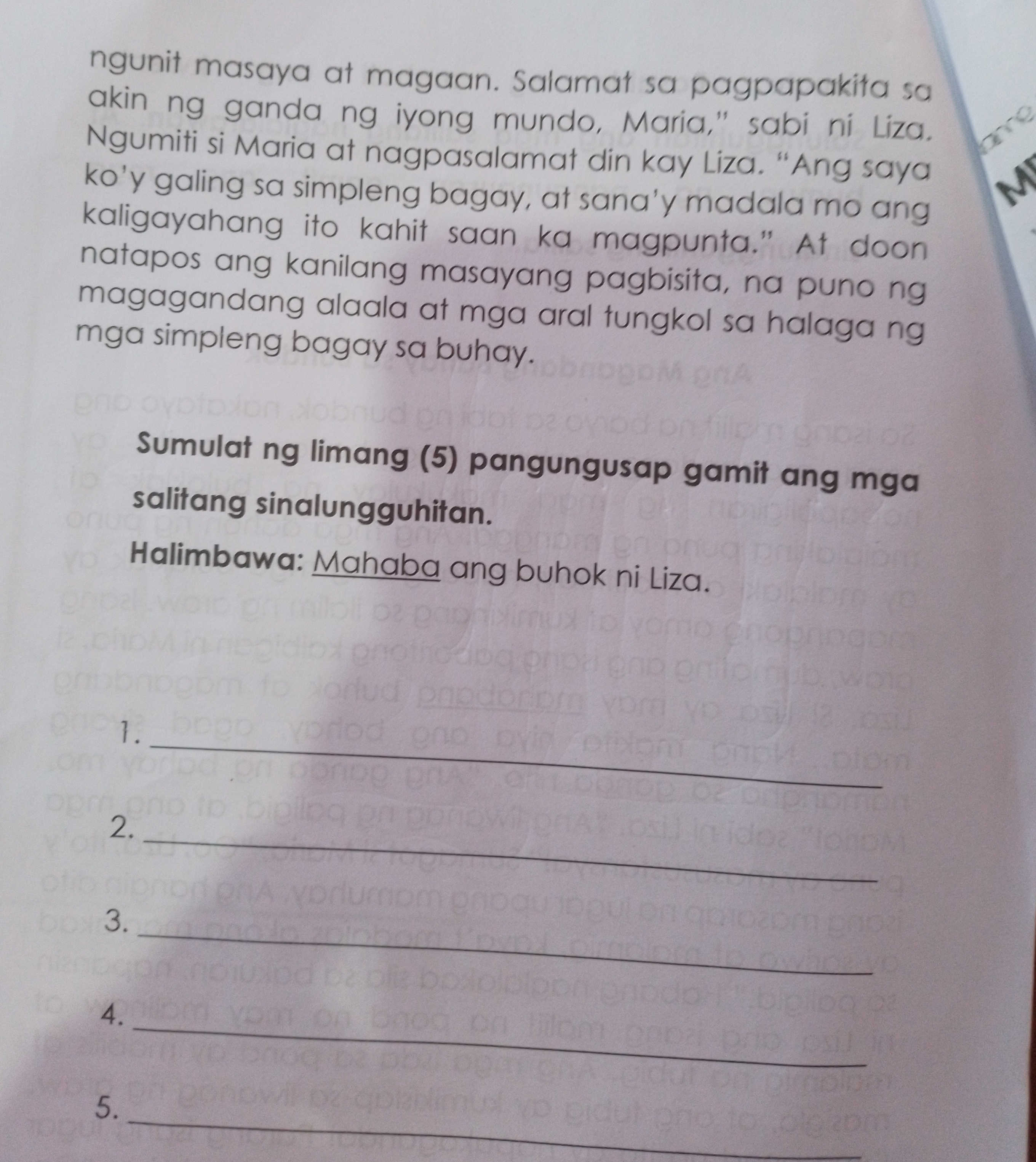 Sumulat ng limang (5) pangungusap gamit ang | StudyX