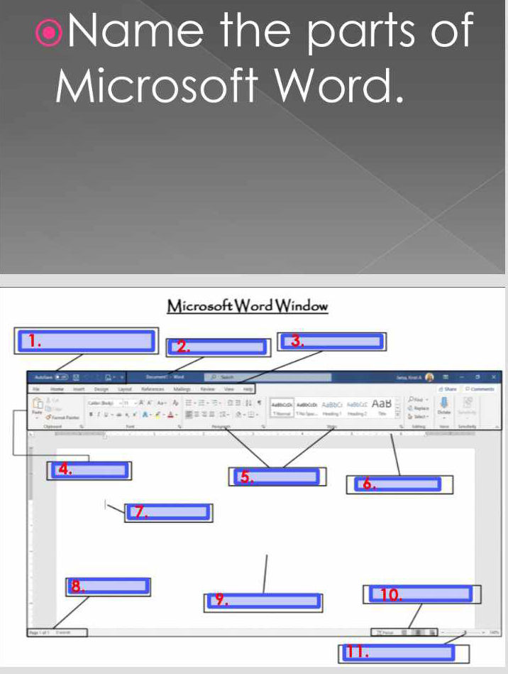 Word Components Window Name the parts of Microsoft Word. Microsoft | StudyX