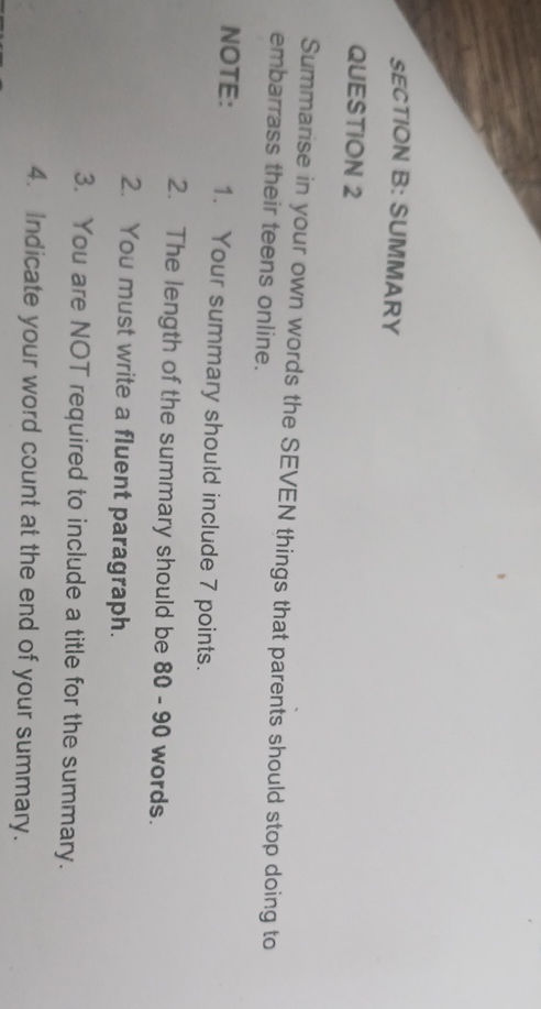 SECTION B: SUMMARY QUESTION 2 Summarise in | StudyX