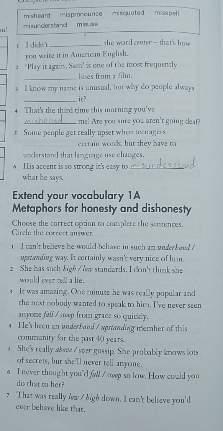 Misheard Questions Example Complete the sentences. misheard | StudyX