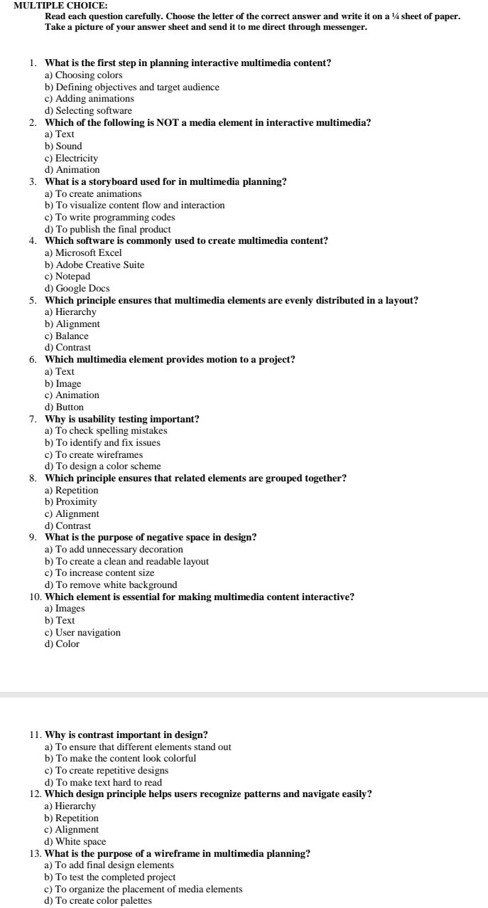 MULTIPLE CHOICE: Read each question | StudyX