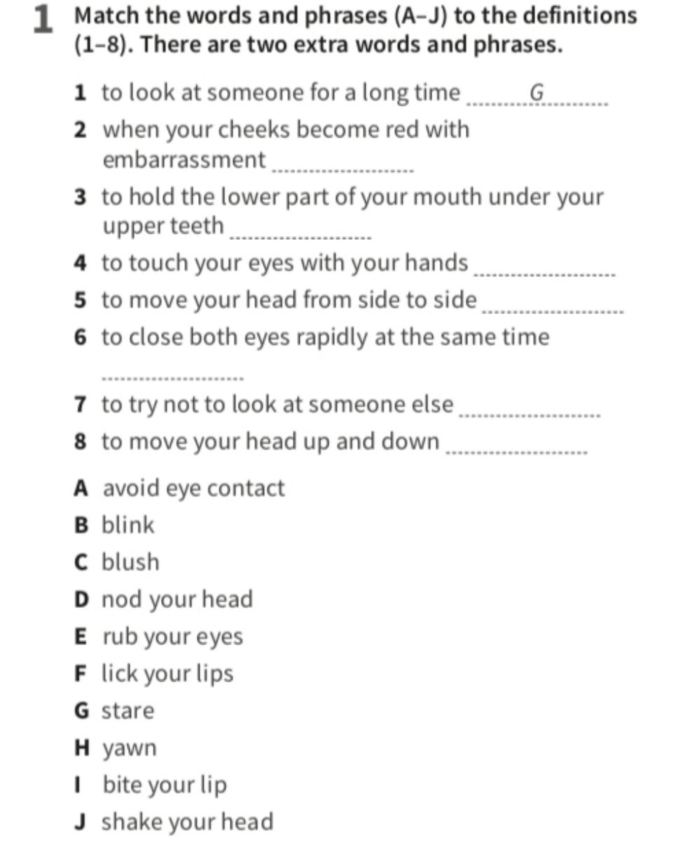 1 Match the words and phrases (A-J) to the | StudyX