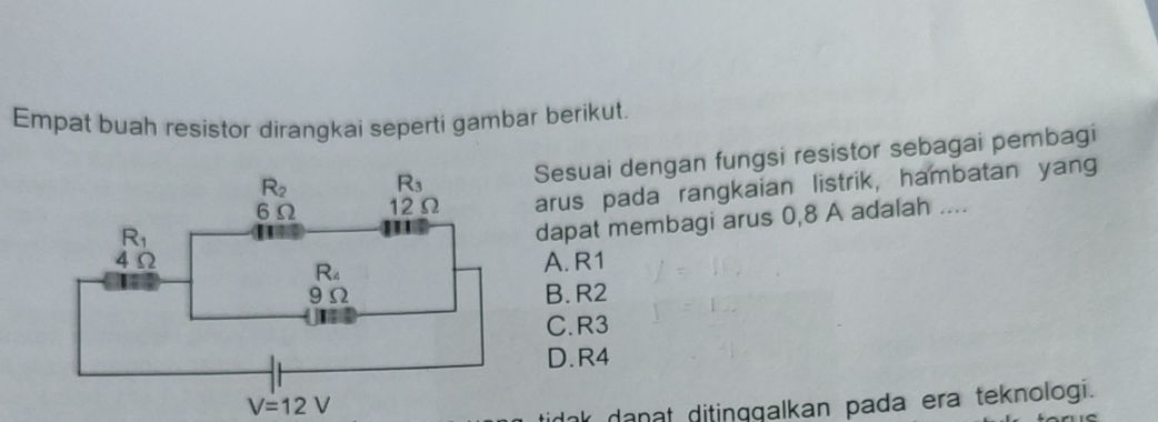 Resistor R1 R2 R3 R4 Bank Empat buah resistor dirangkai seperti gambar | StudyX