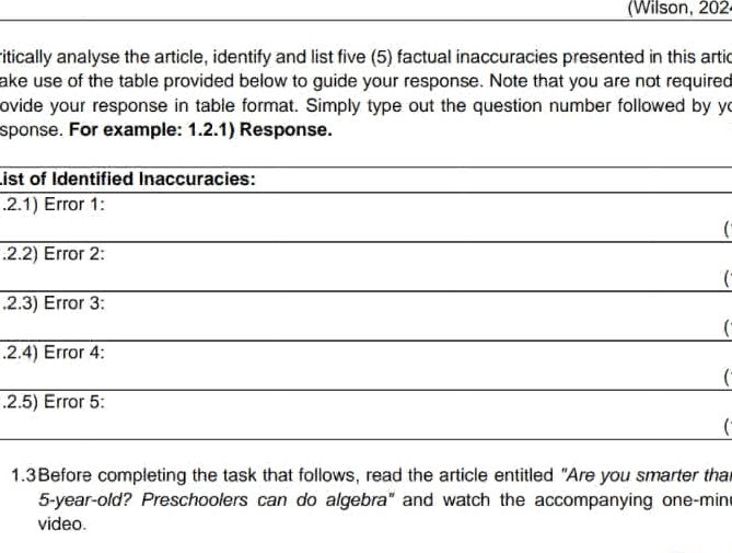 Factual Inaccuracy Critically analyze the article, identify and | StudyX
