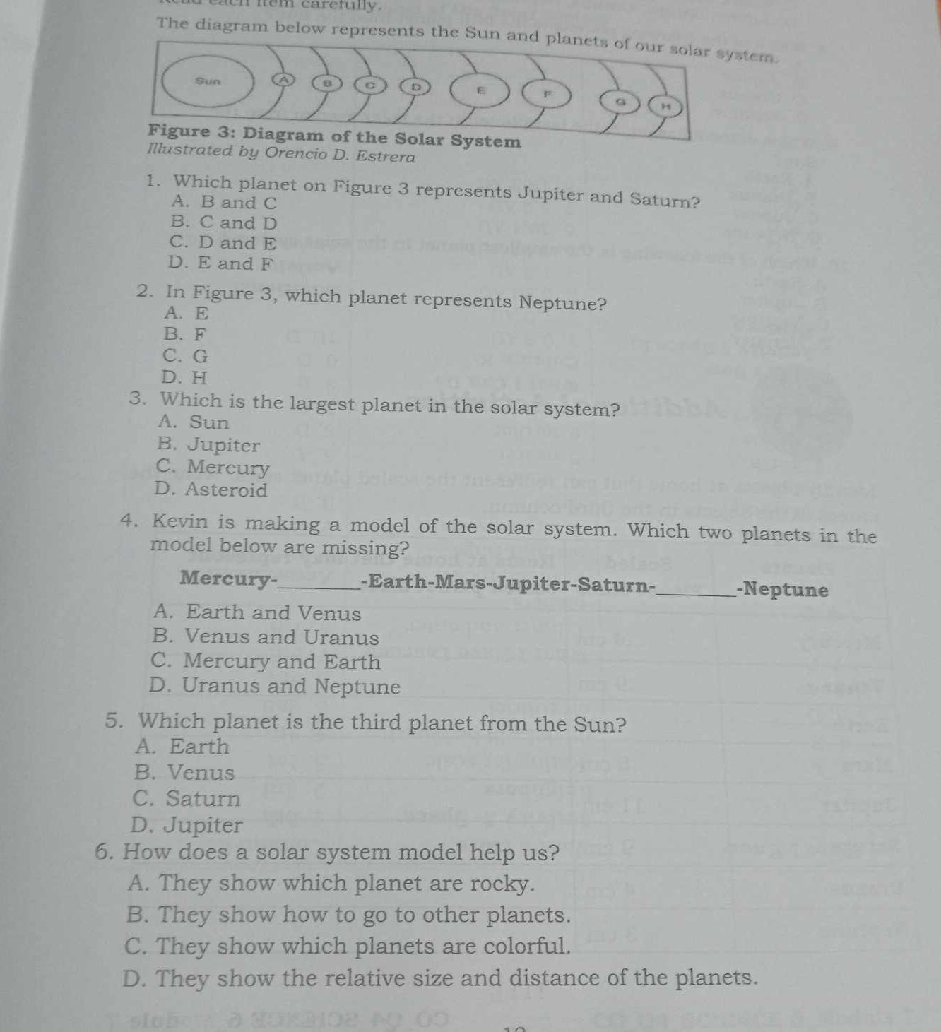 Solar System Question Graph Figure 3: Diagram of the Solar System 1. | StudyX